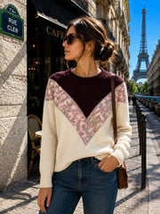 Pull maille V imprimé léopard