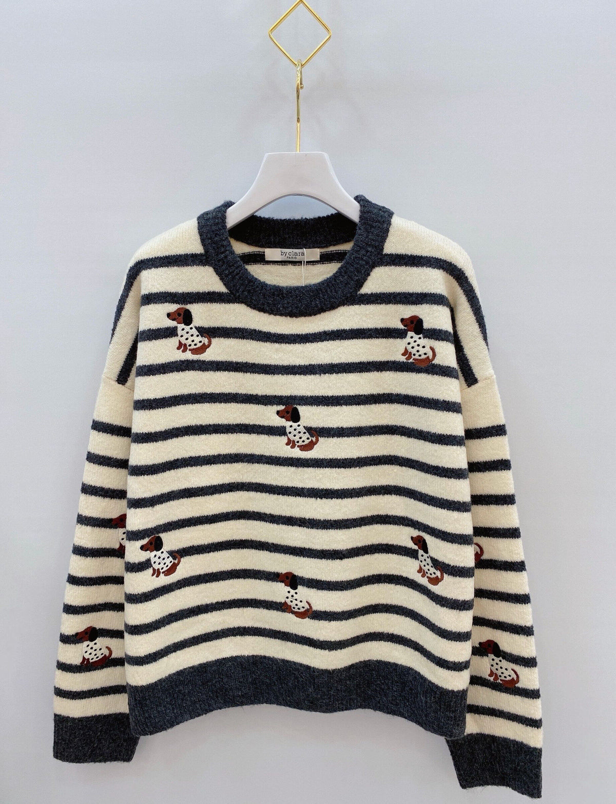 Pull marinière chien brodé