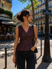 Top sans manches effet cuir